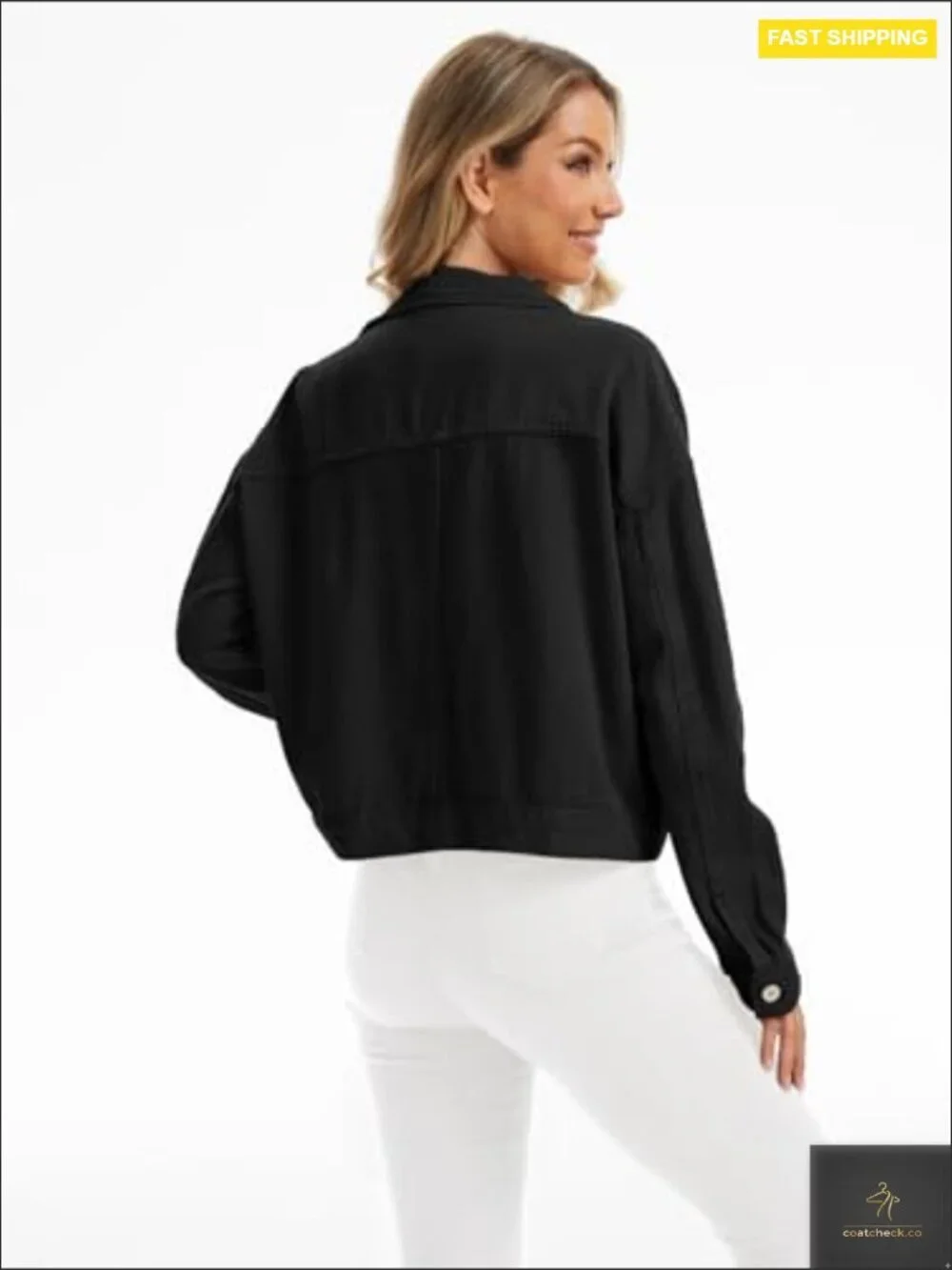 Oversized Cropped Denim Jacket Button Down Shacket Trucker Multi Pockets_3